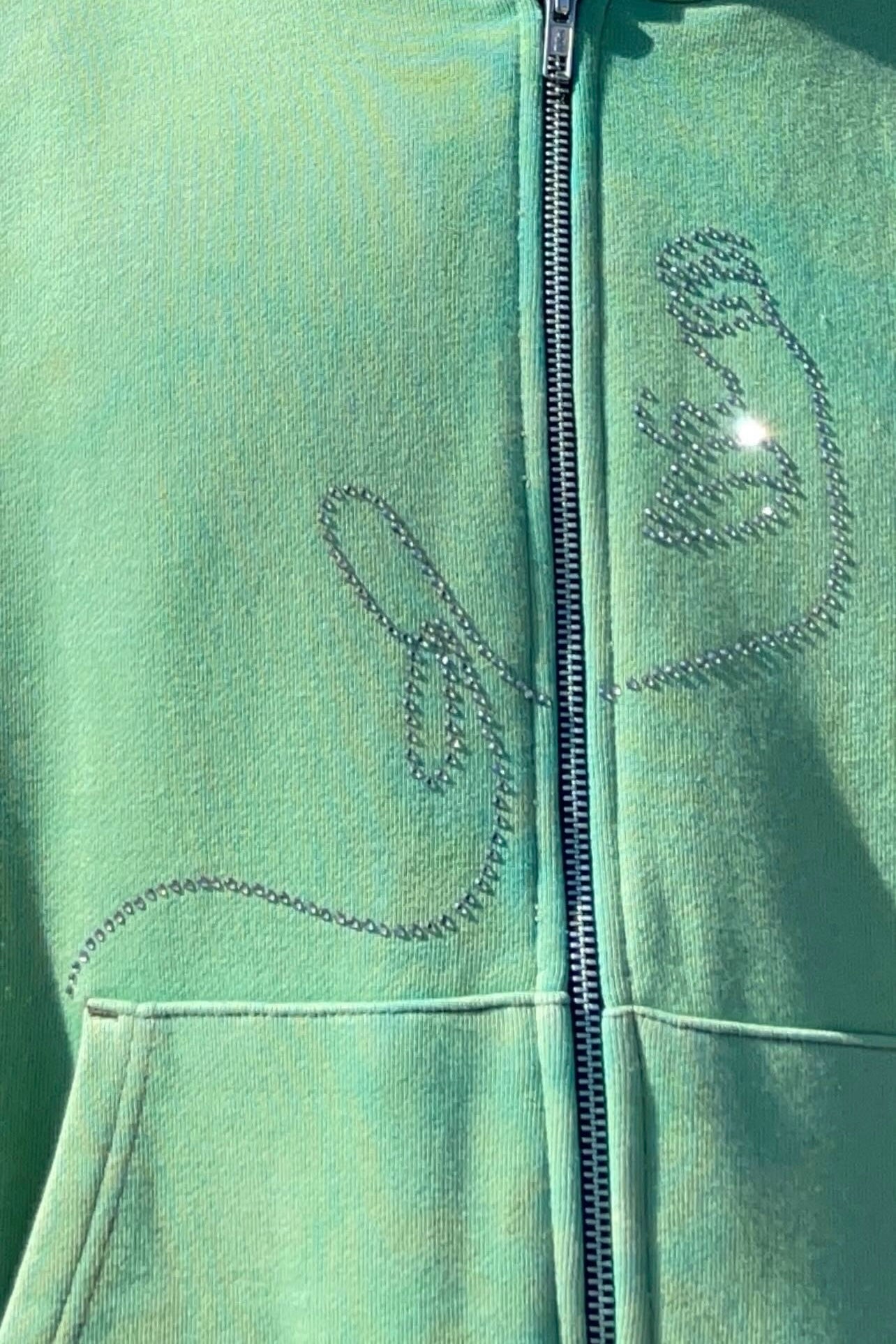 “Electric Green” Dual Zipper Rhinestone Elegant Lady Hoodie